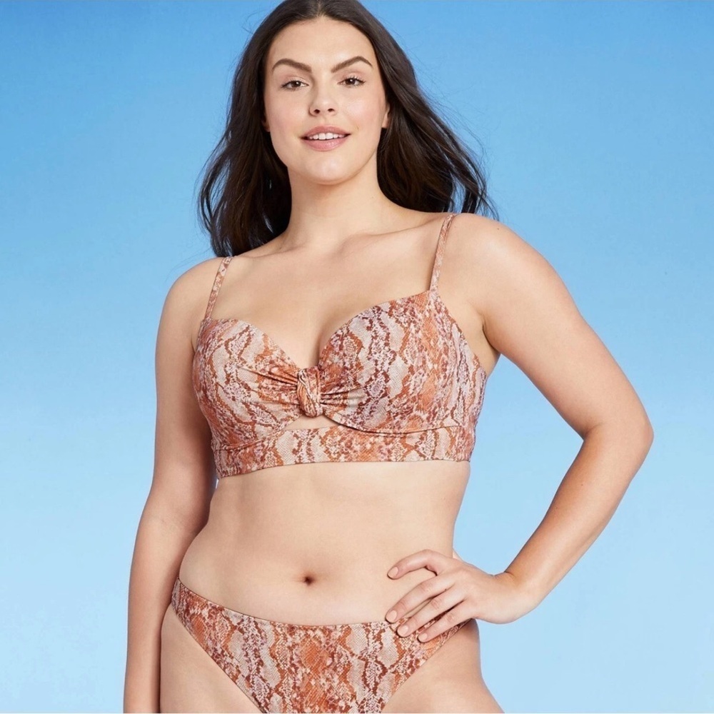 NWT Shade & Shore Shimmery Snake Skin Print Brown and Tan Bikini Set - Picture 4 of 13